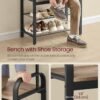 VASAGLE Coat Rack, Coat Stand with Shoe Storage Bench, 4-in-1 Design, with 9 Removable Hooks, a Clothes Rail, for Hallway, Entrance, 34 x 72 x 183 cm, Industrial, Camel Brown and Ink Black HSR040K02 - Billede 5