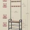 VASAGLE Coat Rack, Coat Stand with Shoe Storage Bench, 4-in-1 Design, with 9 Removable Hooks, a Clothes Rail, for Hallway, Entrance, 34 x 72 x 183 cm, Industrial, Camel Brown and Ink Black HSR040K02 - Billede 6