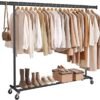 SONGMICS Clothes Rack on Wheels, Heavy Duty Clothes Rack, Extendable Clothes Rail, Maximum Load 150 kg, Easy Assembly, Portable, Black HSR175B01