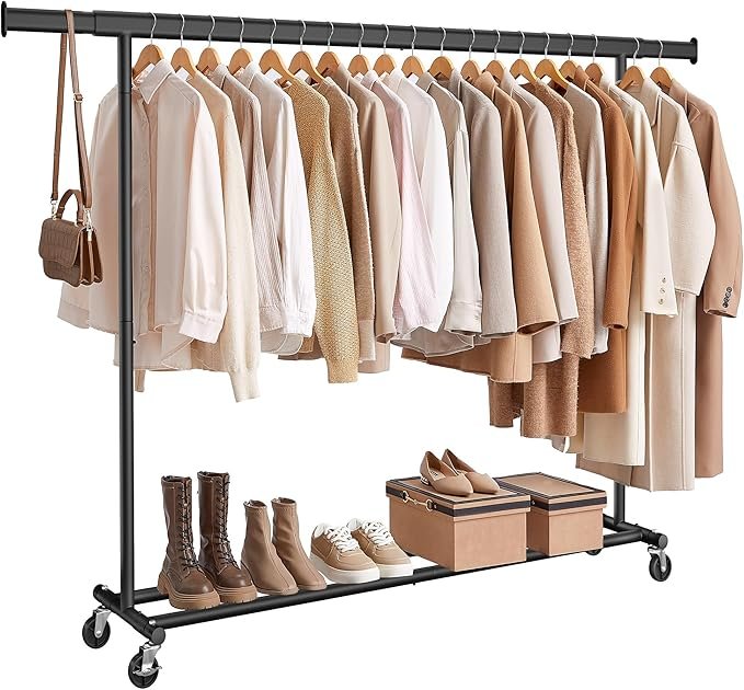 SONGMICS Clothes Rack on Wheels, Heavy Duty Clothes Rack, Extendable Clothes Rail, Maximum Load 150 kg, Easy Assembly, Portable, Black HSR175B01 1 SONGMICS Clothes Rack on Wheels, Heavy Duty Clothes Rack, Extendable Clothes Rail, Maximum Load 150 kg, Easy Assembly, Portable, Black HSR175B01