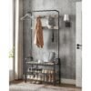 VASAGLE HSR400B02 Coat Stand, Shoe Rack with Seat, Clothes Rack with 9 Removable Hooks, Bench, 2 Grid Shelves, 183 cm High, Industrial Design, Greige Black - Billede 2