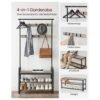 VASAGLE HSR400B02 Coat Stand, Shoe Rack with Seat, Clothes Rack with 9 Removable Hooks, Bench, 2 Grid Shelves, 183 cm High, Industrial Design, Greige Black - Billede 4