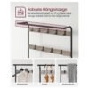 VASAGLE HSR400B02 Coat Stand, Shoe Rack with Seat, Clothes Rack with 9 Removable Hooks, Bench, 2 Grid Shelves, 183 cm High, Industrial Design, Greige Black - Billede 5