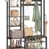 VASAGLE Hall Tree with Bench and Shoe Storage, Entryway Coat Rack with Shoe Bench, 5 Storage Shelves, 9 Coat Hooks, 6 Side Hooks, 15.7 x 47.2 x 74.8 Inches, Stone Gray and Ink Black HSR426B04