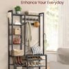 VASAGLE Hall Tree with Bench and Shoe Storage, Entryway Coat Rack with Shoe Bench, 5 Storage Shelves, 9 Coat Hooks, 6 Side Hooks, 15.7 x 47.2 x 74.8 Inches, Stone Gray and Ink Black HSR426B04 - Billede 3