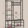 VASAGLE Hall Tree with Bench and Shoe Storage, Entryway Coat Rack with Shoe Bench, 5 Storage Shelves, 9 Coat Hooks, 6 Side Hooks, 15.7 x 47.2 x 74.8 Inches, Stone Gray and Ink Black HSR426B04 - Billede 5