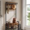 Entrehylde med bænk og skoopbevaring, 28 x 81 x 193 cm, vintagebrun og blæksort - Billede 2