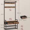 Entrehylde med bænk og skoopbevaring, 28 x 81 x 193 cm, vintagebrun og blæksort - Billede 6