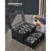 SONGMICS Watch Box, Lockable Watch Case, Watch Storage Box with 24 Slots, Glass Lid, Gift for Loved Ones, Black Synthetic Leather, Grey Lining JWB024 - Billede 2