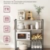 VASAGLE KKS096B02 Free Standing Kitchen Shelf with 2 Metal Baskets, Bakery Shelf with Hooks and Shelves, Microwave Shelf, 35 x 80 x 95 cm, Greige-Black - Billede 4
