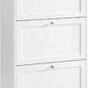 VASAGLE Shoe Cabinet 2 Flip Doors, 3 Tier Shoe Rack, with 1 Open Compartment, Adjustable and Removable Divider, for 11-16 Pairs Shoes, for Narrow Entrance, 24 x 80 x 102 cm, Rustic Brown LBC048B01