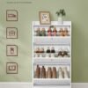 VASAGLE Shoe Cabinet 2 Flip Doors, 3 Tier Shoe Rack, with 1 Open Compartment, Adjustable and Removable Divider, for 11-16 Pairs Shoes, for Narrow Entrance, 24 x 80 x 102 cm, Rustic Brown LBC048B01 - Billede 4