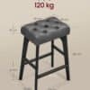 Stærk barstol med polstret sæde og træben, 120 kg belastning.