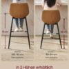 VASAGLE bar stools set of 2, bar chairs, ergonomic backrest, faux leather, metal legs with adjustable universal feet, 62 cm high, home bar, easy assembly, caramel brown LBC088K01 - Billede 2