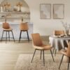 VASAGLE bar stools set of 2, bar chairs, ergonomic backrest, faux leather, metal legs with adjustable universal feet, 62 cm high, home bar, easy assembly, caramel brown LBC088K01 - Billede 7