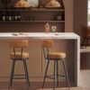 VASAGLE EKHO Collection - 360° Swivel Bar Stools Set of 2, Counter Height Bar Stools with Back, Synthetic Leather with Stitching, Mid-Century Modern, 25.6-Inch Tall, Kitchen Home Bar, Caramel Brown