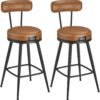 VASAGLE EKHO Collection - 360° Swivel Bar Stools Set of 2, Counter Height Bar Stools with Back, Synthetic Leather with Stitching, Mid-Century Modern, 25.6-Inch Tall, Kitchen Home Bar, Caramel Brown - Billede 4