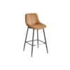 Moderne barstol med sort metalstel og beige læderlignende sæde.