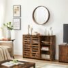 VASAGLE Sideboard Kitchen Cabinet with 2 Slat Doors Adjustable Shelf Freestanding 3 Open Compartments Dining Room 110 x 35 x 75 cm Vintage Brown LBF004X01 - Billede 3