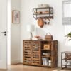 VASAGLE Sideboard Kitchen Cabinet with 2 Slat Doors Adjustable Shelf Freestanding 3 Open Compartments Dining Room 110 x 35 x 75 cm Vintage Brown LBF004X01 - Billede 4