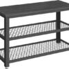 Skobænk, skohylde med 2 gitterhylder, opbevaring til sko 30 x 100 x 45 cm, Greige-Sort