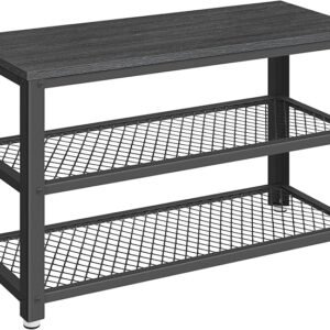 Skobænk, skohylde med 2 gitterhylder, opbevaring til sko 30 x 100 x 45 cm, Greige-Sort