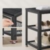 Skobænk, skohylde med 2 gitterhylder, opbevaring til sko 30 x 100 x 45 cm, Greige-Sort - Billede 5