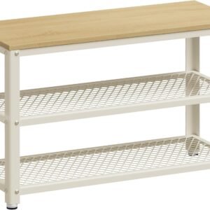 Skobænk, Skohylde, Skoorganisator, 30 x 73 x 45 cm, Eg Beige og Hvid