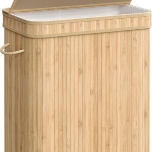 Bambus vasketøjskurv med låg, 100 liter, naturlig beige.