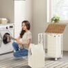 SONGMICS Laundry Basket 110 L, Laundry Bag with Wheels, Laundry Bag Removable, 2 Inner Pockets, Laundry Trolley with Lid, 57 x 33 x 65 cm, for Laundry Room, Natural Beige-Cream White LCB211N01 - Billede 2