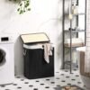 SONGMICS Laundry Basket with Lid, Bamboo Laundry Basket, 2 Sorting Compartments, Removable Bag, Cotton Handles, Volume 100L, for Laundry Room, Bedroom, Black LCB64BK - Billede 2