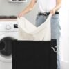 SONGMICS Laundry Basket with Lid, Bamboo Laundry Basket, 2 Sorting Compartments, Removable Bag, Cotton Handles, Volume 100L, for Laundry Room, Bedroom, Black LCB64BK - Billede 3