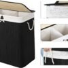 SONGMICS Laundry Basket with Lid, Bamboo Laundry Basket, 2 Sorting Compartments, Removable Bag, Cotton Handles, Volume 100L, for Laundry Room, Bedroom, Black LCB64BK - Billede 5