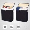 SONGMICS Laundry Basket with Lid, Bamboo Laundry Basket, 2 Sorting Compartments, Removable Bag, Cotton Handles, Volume 100L, for Laundry Room, Bedroom, Black LCB64BK - Billede 6