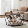 VASAGLE Round Coffee Table, Small Centre Table with Steel Frame, for Living Room, Bedroom, Study, Industrial Style, Rustic Brown and Black LCT040B01 - Billede 3