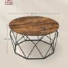 VASAGLE Round Coffee Table, Small Centre Table with Steel Frame, for Living Room, Bedroom, Study, Industrial Style, Rustic Brown and Black LCT040B01 - Billede 6