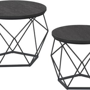 Moderne sorte sideborde med metalramme til stueindretning.