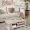 Elegant boho stuebord med opbevaringshylde i beige og hvidt design.