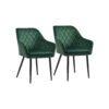 SONGMICS LDC088C02 Set of 2 Upholstered Chairs with Armrests Seat Width 49 cm Metal Legs Velvet Cover Maximum Load 110 kg for Study Living Room Bedroom Green