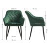 SONGMICS LDC088C02 Set of 2 Upholstered Chairs with Armrests Seat Width 49 cm Metal Legs Velvet Cover Maximum Load 110 kg for Study Living Room Bedroom Green - Billede 3