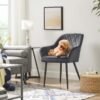 SONGMICS Dining Chair Upholstered Chair with Armrests Seat Width 49 cm Metal Legs Velvet Cover up to 110 kg Load Capacity for Study Living Room Bedroom Grey LDC088G01 - Billede 3