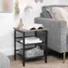 VASAGLE Side Table, Nightstand, End Table with 2 Adjustable Mesh Shelves, Easy Assembly, Industrial for Living Room, Bedroom, Stable Steel Frame, Greige and Black LET023B02 - Billede 2
