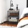 VASAGLE Side Table, Nightstand, End Table with 2 Adjustable Mesh Shelves, Easy Assembly, Industrial for Living Room, Bedroom, Stable Steel Frame, Greige and Black LET023B02 - Billede 3