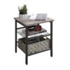 VASAGLE Side Table, Nightstand, End Table with 2 Adjustable Mesh Shelves, Easy Assembly, Industrial for Living Room, Bedroom, Stable Steel Frame, Greige and Black LET023B02 - Billede 7
