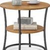 VASAGLE Side Table, Round End Table with 2 Storage Shelves for Living Room, Bedroom, Nightstand with Steel Frame for Small Spaces, Accent Coffee Table, Rustic Walnut and Ink Black