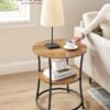 VASAGLE Side Table, Round End Table with 2 Storage Shelves for Living Room, Bedroom, Nightstand with Steel Frame for Small Spaces, Accent Coffee Table, Rustic Walnut and Ink Black - Billede 2
