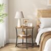 VASAGLE Side Table, Round End Table with 2 Storage Shelves for Living Room, Bedroom, Nightstand with Steel Frame for Small Spaces, Accent Coffee Table, Rustic Walnut and Ink Black - Billede 7
