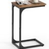 C-formet sidebord, lille sidebord, sofabord med metalramme, brun og sort
