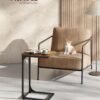 C-formet sidebord, lille sidebord, sofabord med metalramme, brun og sort - Billede 2