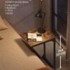 C-formet sidebord, lille sidebord, sofabord med metalramme, brun og sort - Billede 4